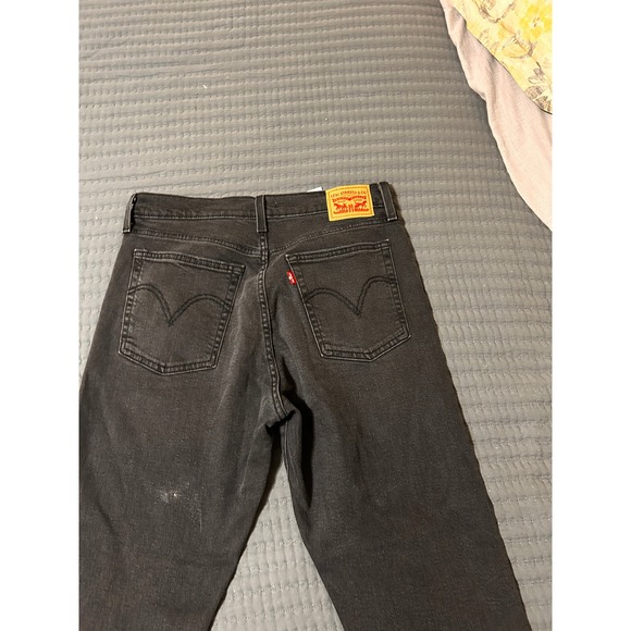 Levi's Wedgie Straight Jeans Black Wash Size 31x28 Distressed Denim - Picture 4 of 9